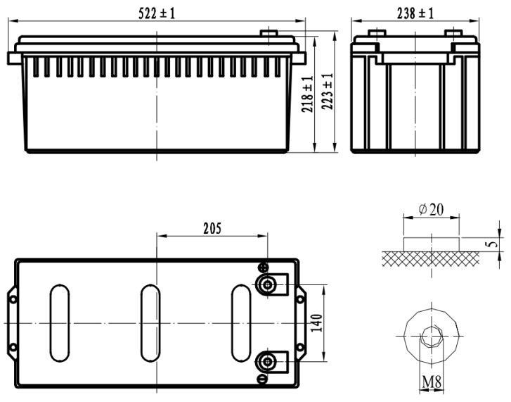 Габариты и тип клемм аккумулятора Delta DTM 12200 L